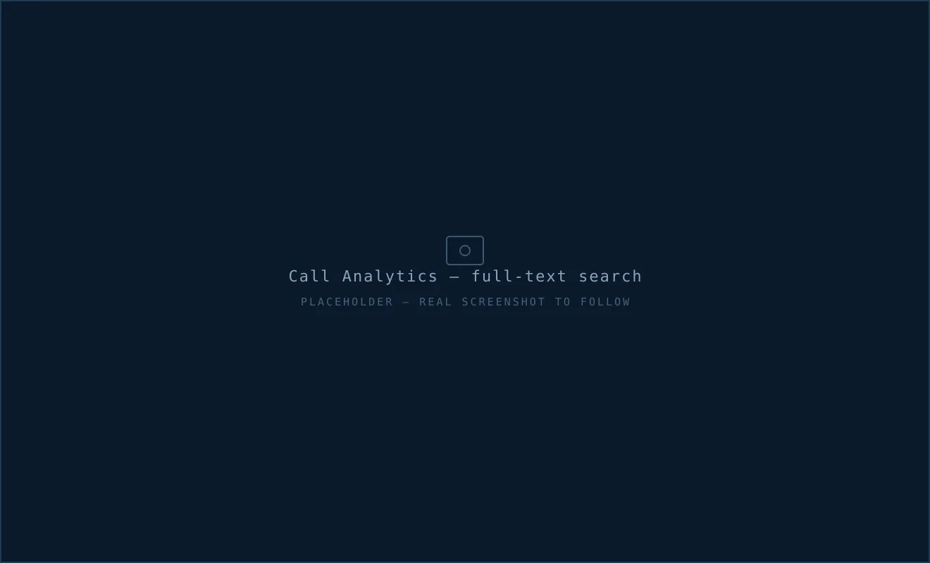 Telebyte Call Analytics full-text search — querying 9M+ transcribed UK call recordings by keyword, agent, date and sentiment